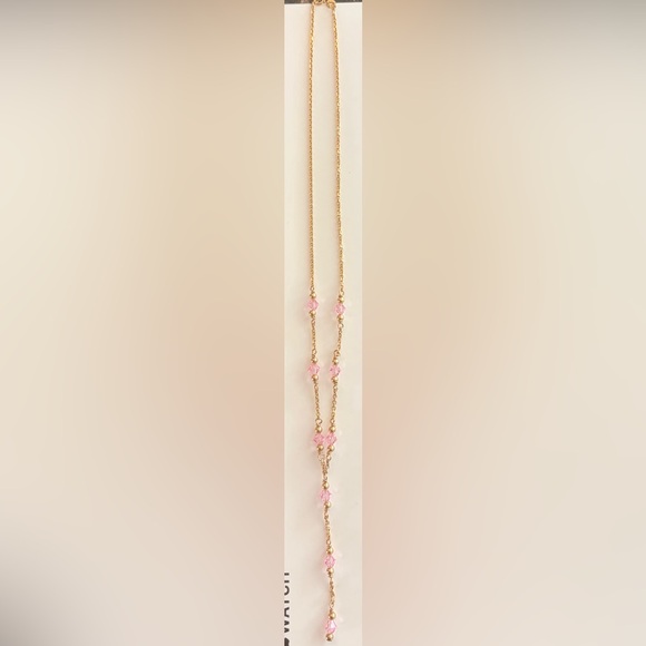 Elegant 14k Gold and Pink Necklace, approximately 11 inches long, like new - Picture 2 of 2